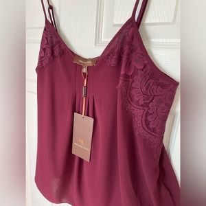 Melanie Lyne Camisole Cami Tank Top, Burgundy Wine Colour, Lace, Women’s Size M